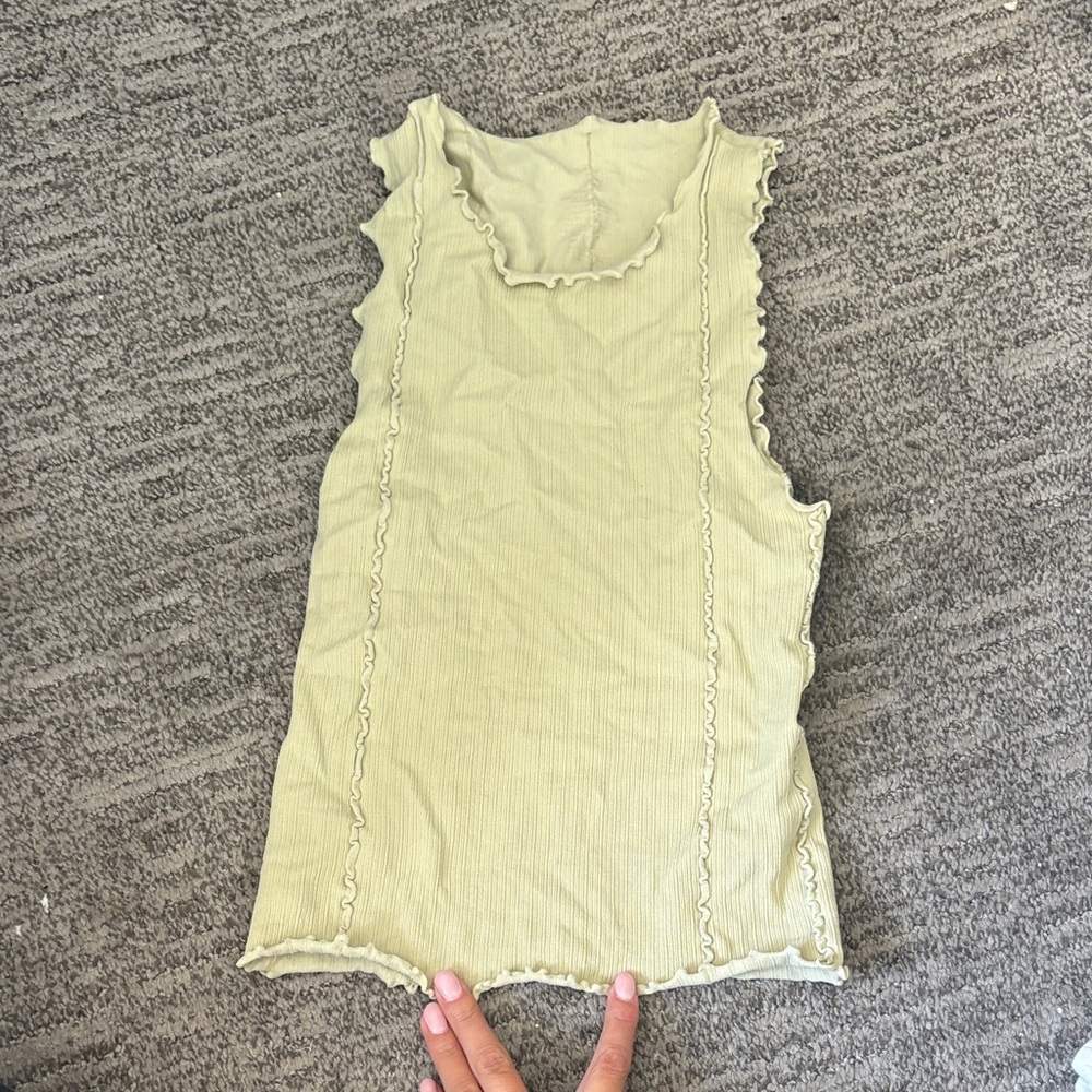 Free People Ruffled Tank Top in Light Green